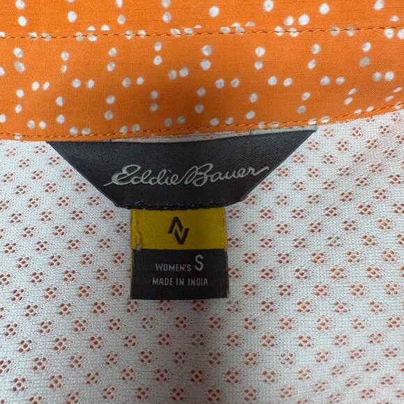 Eddie Bauer Sleeveless Button Up Blouse Womens Sz Small Orange Polka Dot Casual - Picture 5 of 10